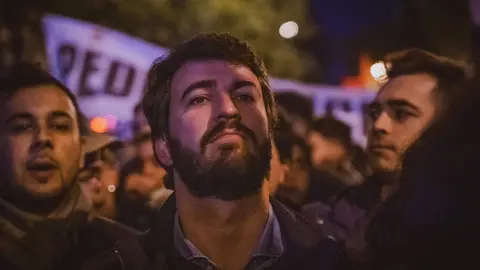 El vicepresidente de la Junta y líder de Vox en Castilla y León, Juan García-Gallardo durante una de las protestas en contra de la amnistía