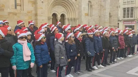 Alumnos del colegio Divina Providencia cantando villancicos en las calles de zamora