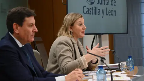 El consejero de Economía y Hacienda y portavoz, Carlos Fernández Carriedo, y la consejera de Familia e Igualdad de Oportunidades de Castilla y León, Isabel Blanco, comparecen en rueda de prensa posterior al Consejo de Gobierno