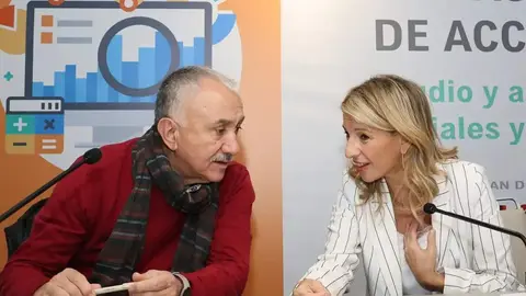 Pepe Álvarez, secretario general de UGT, y Yolanda Díaz, ministra de Trabajo