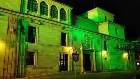 Un homenaje a los guardias civiles fallecidos en Barbate con iluminación en verde del Palacio de la Encarnación