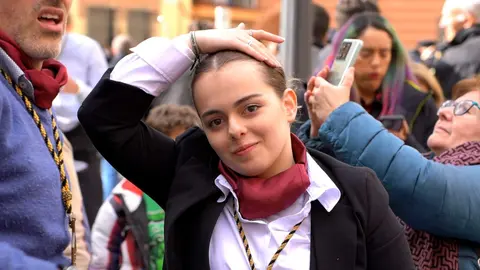 Briseida primera mujer cargadora del paso de Longinos. Imagen Óscar Antón