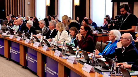 La ministra de Sanidad, Mónica García, en la Reunión Informal de ministros y ministras de Sanidad.