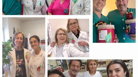 Entrega de los broches a los sanitarios del Centro de Salud de Bermillo. Fotografía: CEDIDA