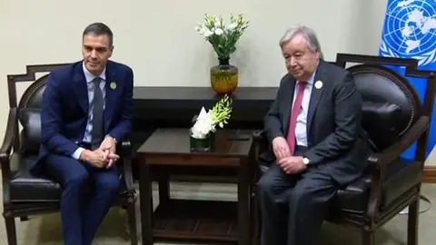 Reunión de Pedro Sánchez en Jordania con el Secretario General de Naciones Unidas