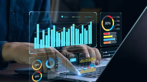 Businessman works on laptop Showing business analytics dashboard with charts, metrics, and KPI to analyze performance and create insight reports for operations management. Data analysis concept.Ai