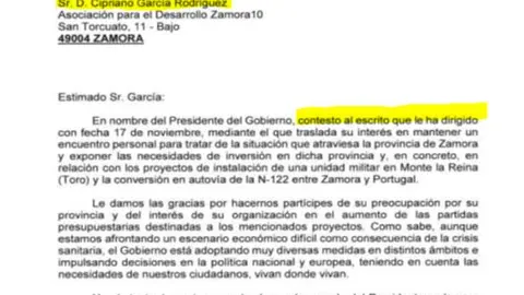 Carta de Redondo dirigida a Cipriano García
