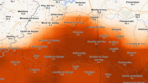 Mapa de niebla en la provincia de Zamora