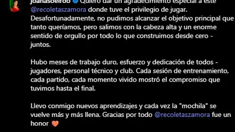 Joana Soeiro se despide del Zamarat