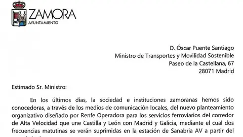 Carta al Ministro de Transportes, Óscar Puente