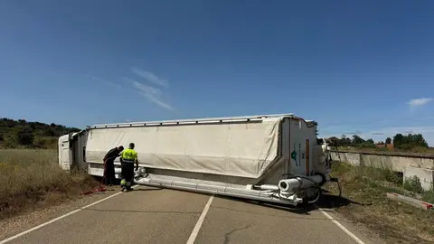 Vuelca un camión en la carretera