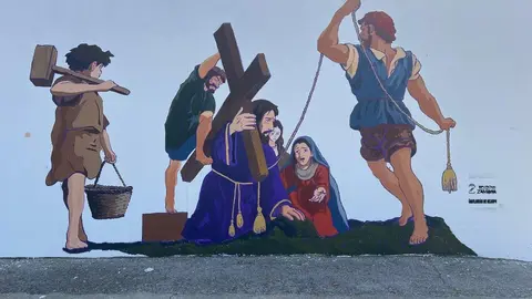 Mural Niño de los Clavos en Coreses, artista Súl Alija