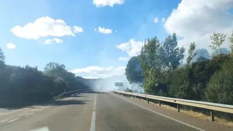 Incendio en una cuneta en la N-122