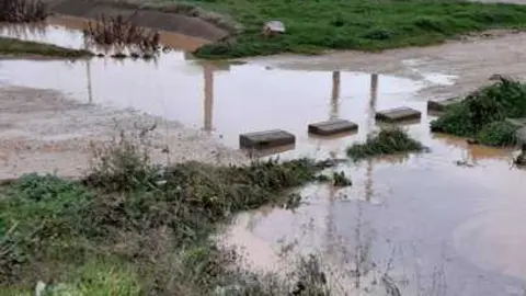 El agua inunda un camino en Manganeses de la Lampreana 2