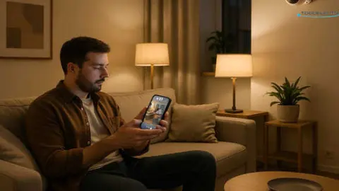 hombre y móvil en el sofá