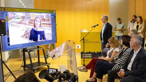 El ministro de Política Territorial y Memoria Democrática, Ángel Víctor Torres, junto a la ministra de Ciencia, Innovación y Universidades, Diana Morant, en la presentación del Visor DANA