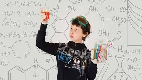 niños ciencia, imagen de archivo