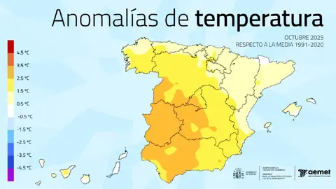 Mapa de temperaturas. Foto AEMET/Diario Qcom.es