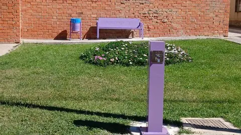 Mobiliario público tiñe morado sensibilizar 25N - imagen redes