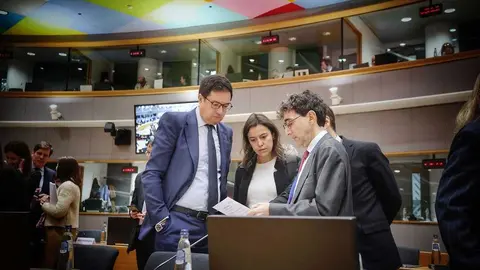 El ministro para la Transformación Digital y de la Función Pública, Óscar López, durante el Consejo de Ministros de Telecomunicaciones de la Unión Europea, en Bruselas