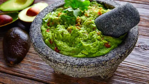 avocado Guacamole on molcajete real Mexican