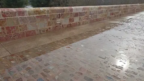 Agua acumulada en el Puente de Piedra. Foto Zamora S&iacute;
