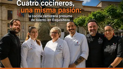 Cuatro cocineros y sus ayudantes