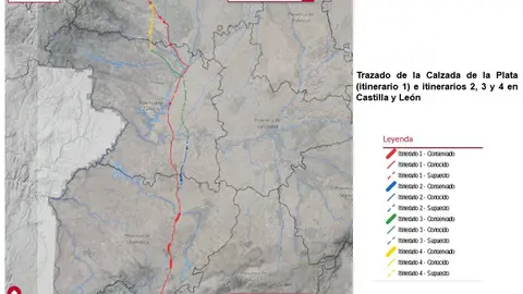 Trazado+de+Calzada+de+la+Plata+e+Itinerarios+M&eacute;rida+a+Astorga+en+C+y+L