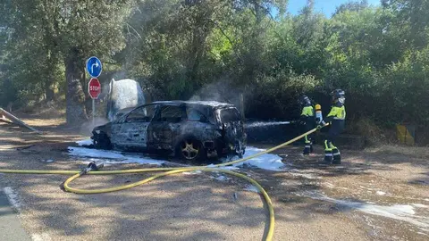 un coche arde en Peleas de Arriba (2)
