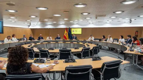El vicepresidente primero del Gobierno y ministro de Econom&iacute;a, Comercio y Empresa, Carlos Cuerpo, junto a los participantes en el Foro de seguimiento de inclusi&oacute;n financiera.