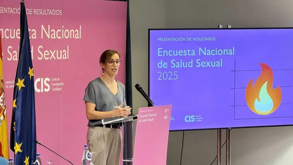 La ministra de Sanidad, M&oacute;nica Garc&iacute;a, durante la presentaci&oacute;n de resultados de la Encuesta Nacional de Salud Sexual (ENSS II)