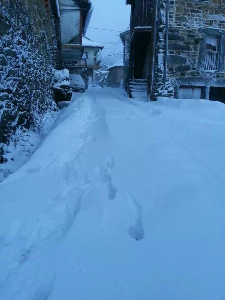 Las pisadas dan idea del espesor de la nieve, en torno a 15 centímetros