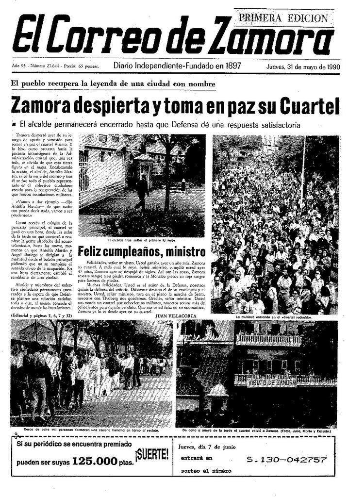 Portada de El Correo de Zamora con la toma del Cuartel Viriato