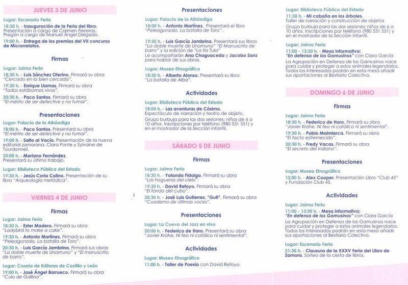 Programa de la Feria del Libro de Zamora