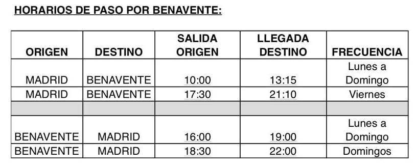 Autobús AVANZA Benavente-Madrid Junio 2021