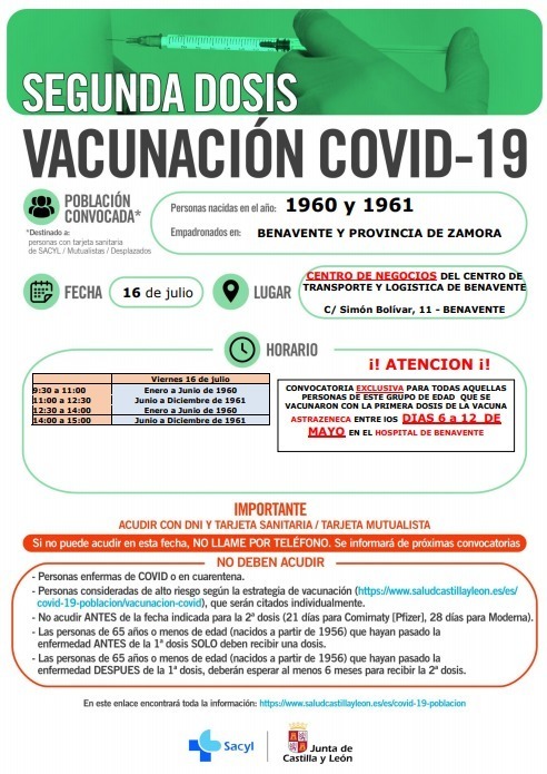Cartel definitivo Benavente segundas dosis