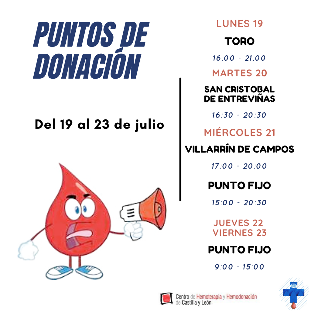 Cartel de donaciones Zamora en la semana del 19 de julio