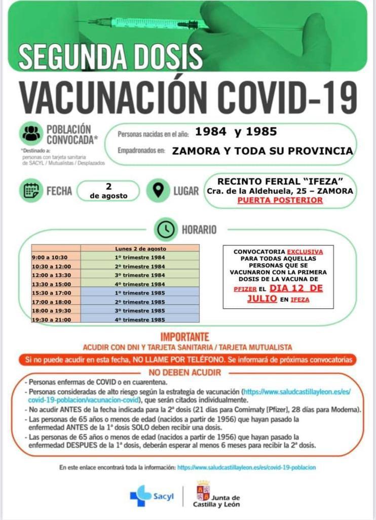 Cartel segundas dosis 84 y 85