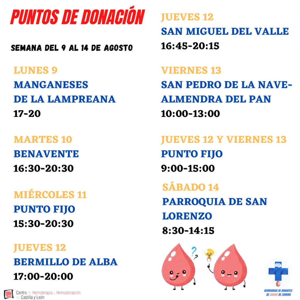 Calendario donación de sangre