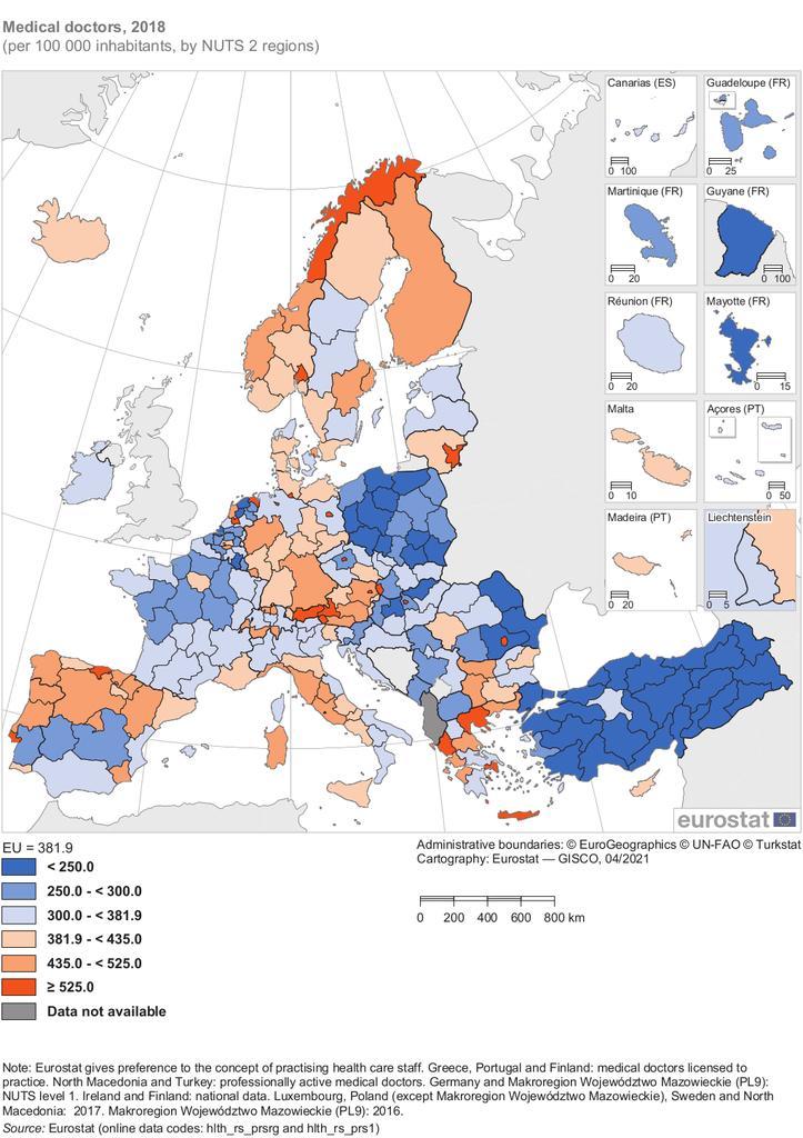 Médicos por cada 100.000 habitantes (datos de 2018)