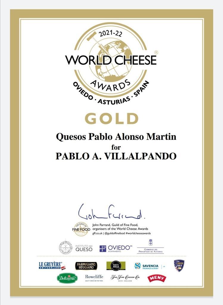 Certificado World Cheese Award 2021-2022