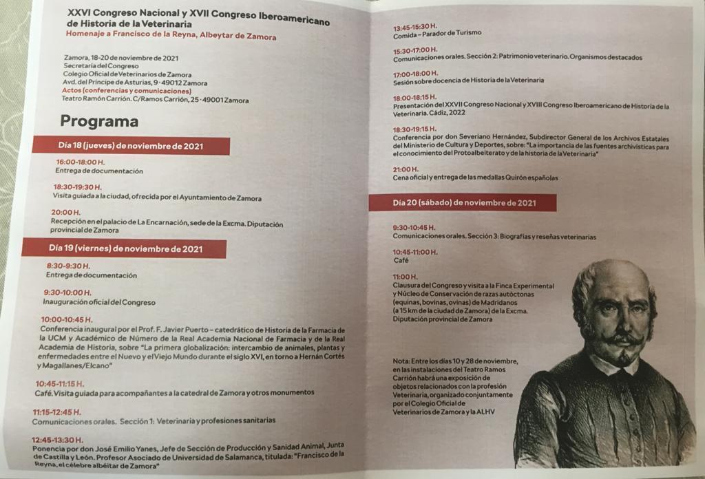 programa del XXVI Congreso Nacional y XVII Congreso Iberoamericano de Historia de la Veterinaria