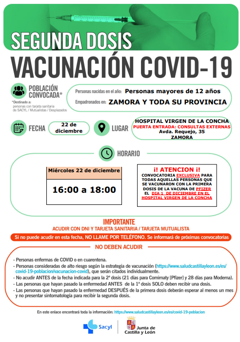 Cartel segundas dosis mayores de 12 años