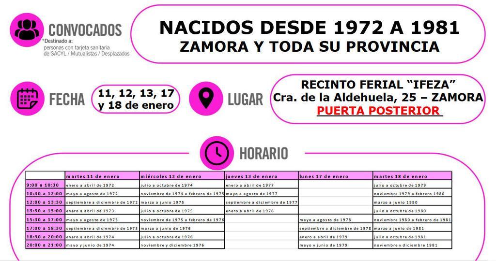 ZAMORA 11,12,13,17 y 18 enero _nacidos 1972 a 1981_DOSIS ADICIONAL (3ª DOSIS)