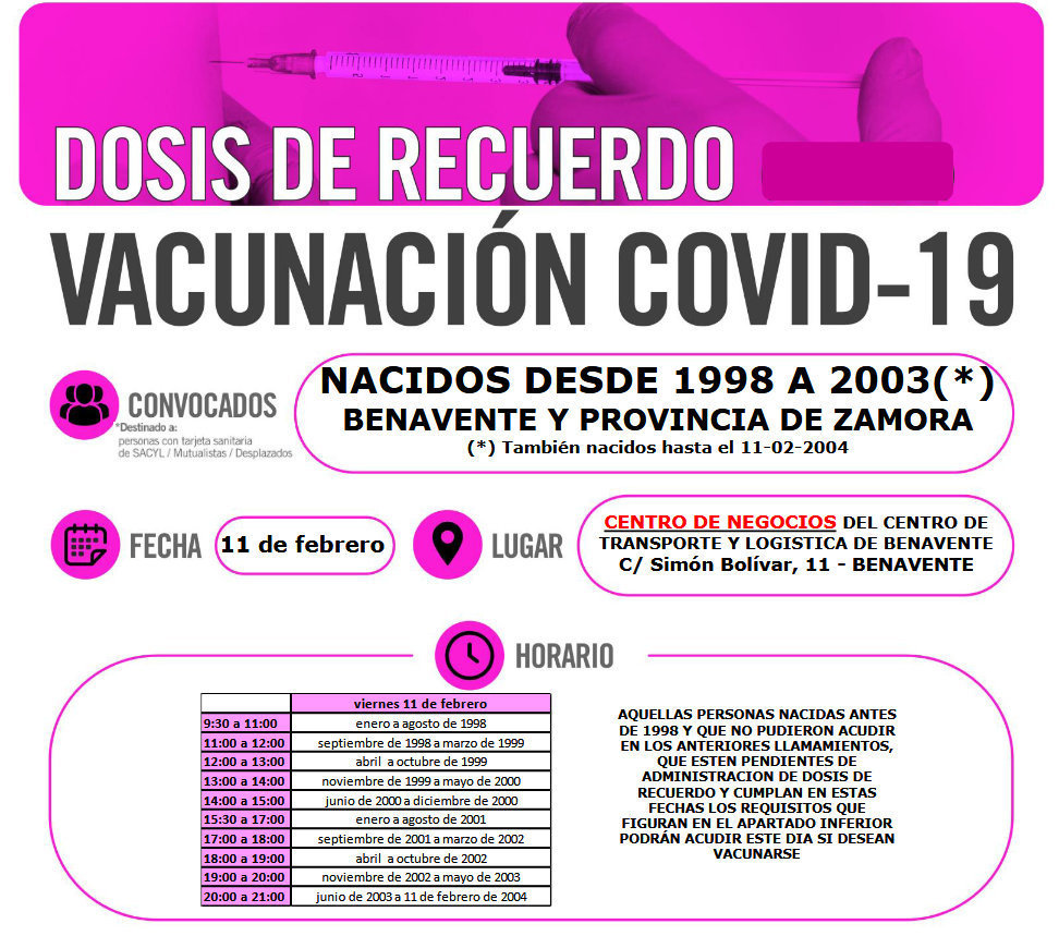 BENAVENTE_11 febrero _nacidos 1998 a 2003 (repesca anteriores)_DOSIS ADICIONAL (3ª DOSIS)