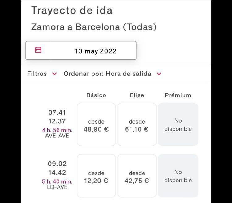 COMPARATIVA VIAJES RENFE