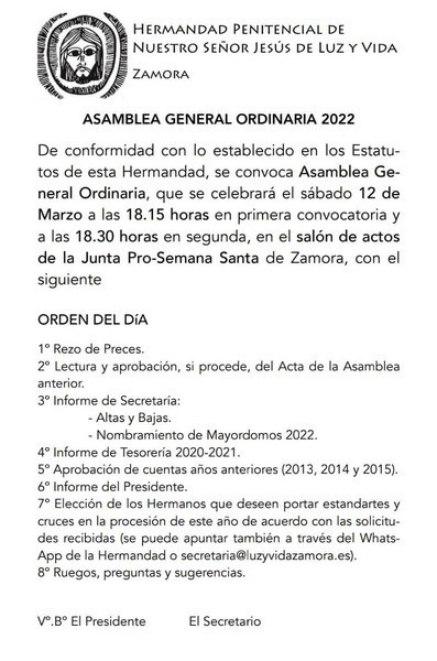 Orden del día de la Asamblea