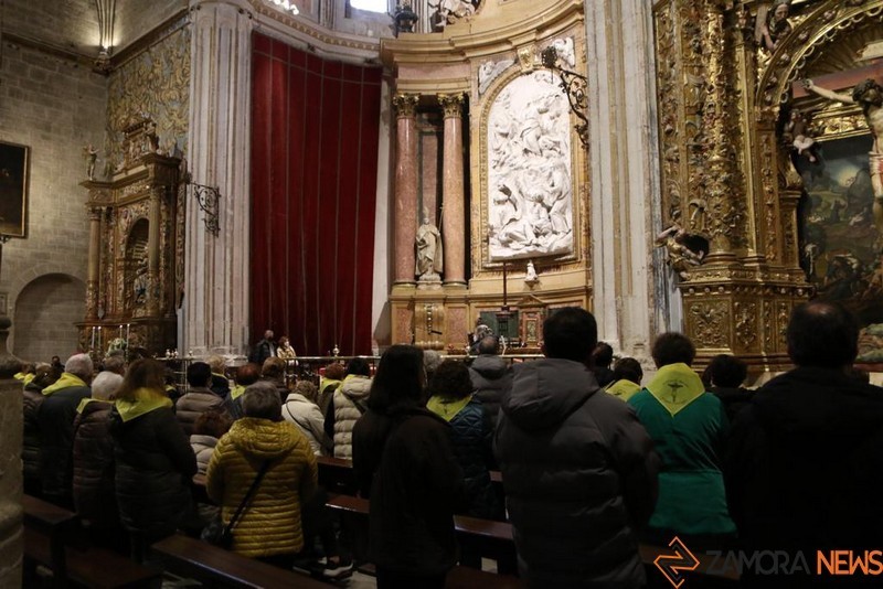Fieles en el rezo en la Catedral. Foto Marcos Vicente
