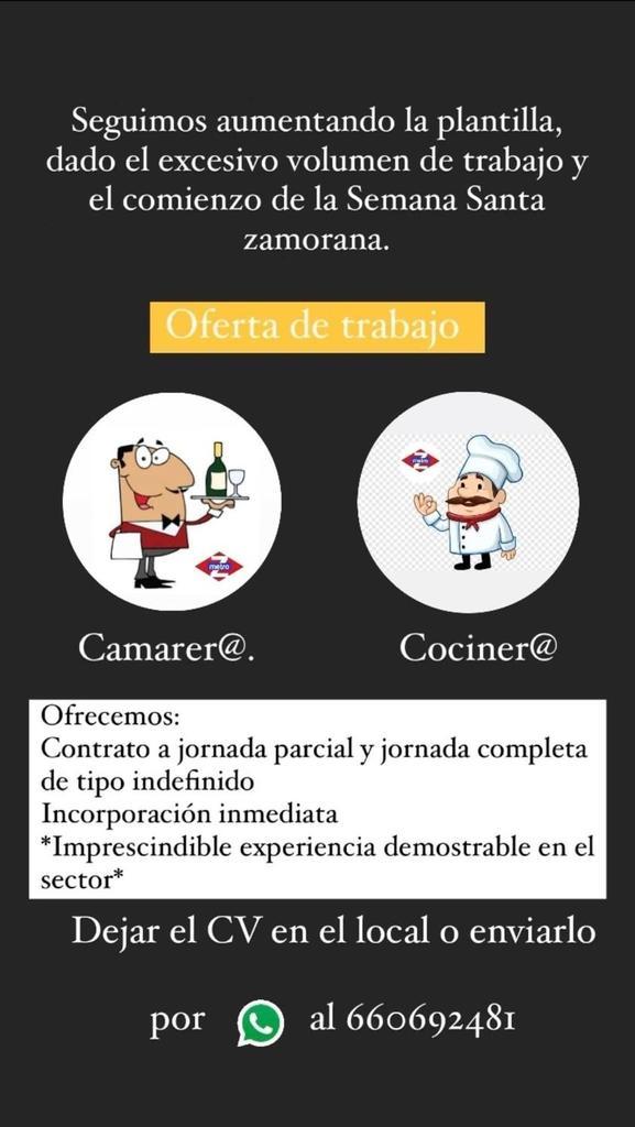 Oferta de empleo Restaurante Metro Zamora