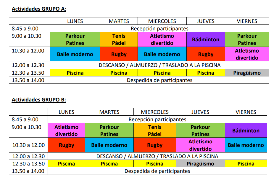 Actividades previstas por la concejalía de Deportes